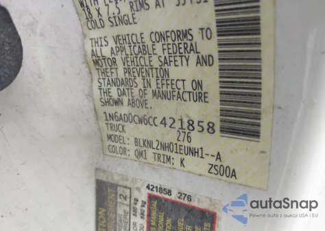 2012 Nissan Frontier Sv z USA, uszkodzony, nr VIN 1N6AD0CW6CC421858